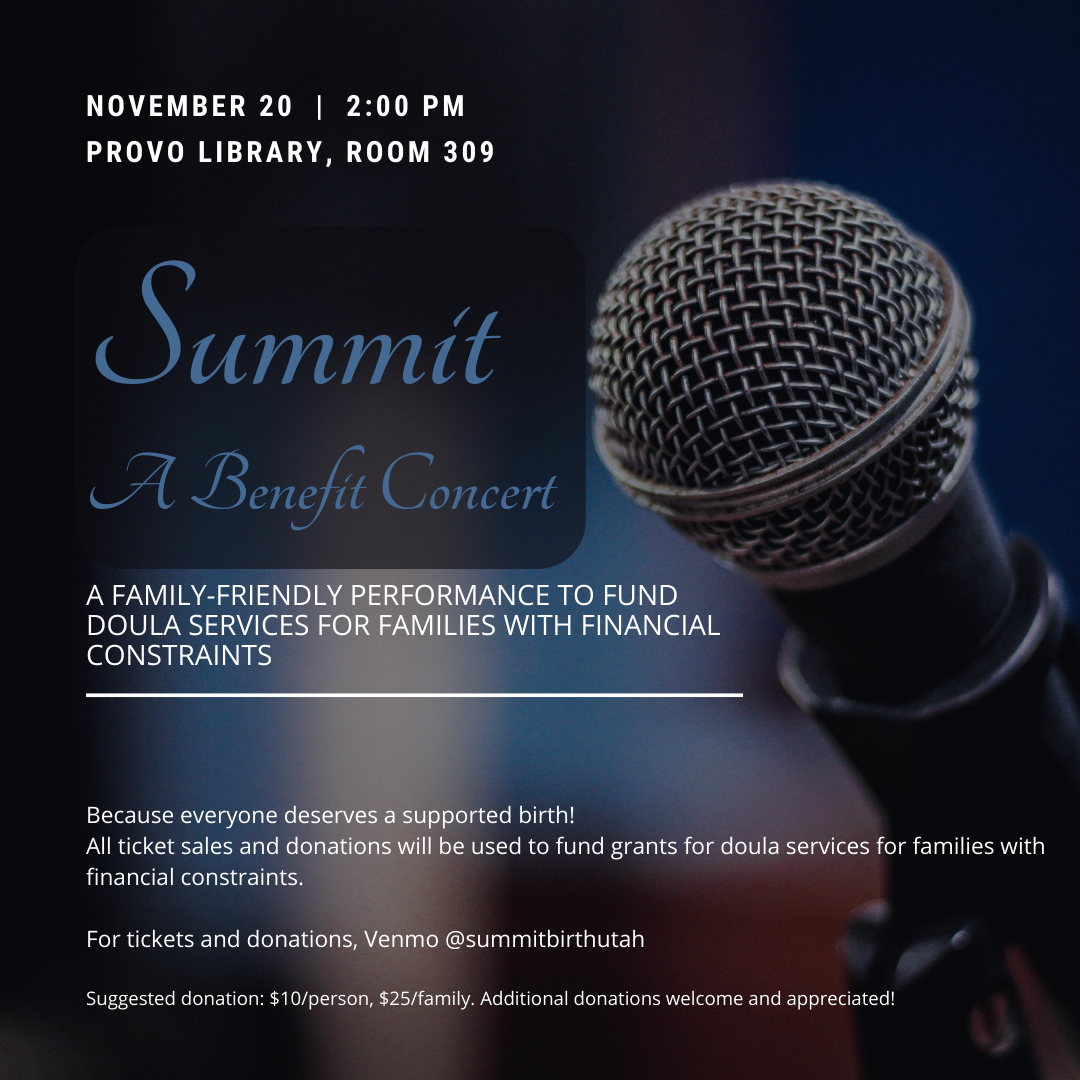 Advertisement for Benefit Concert for Doula Grant Program, November 20, 2021 in Provo, UT
